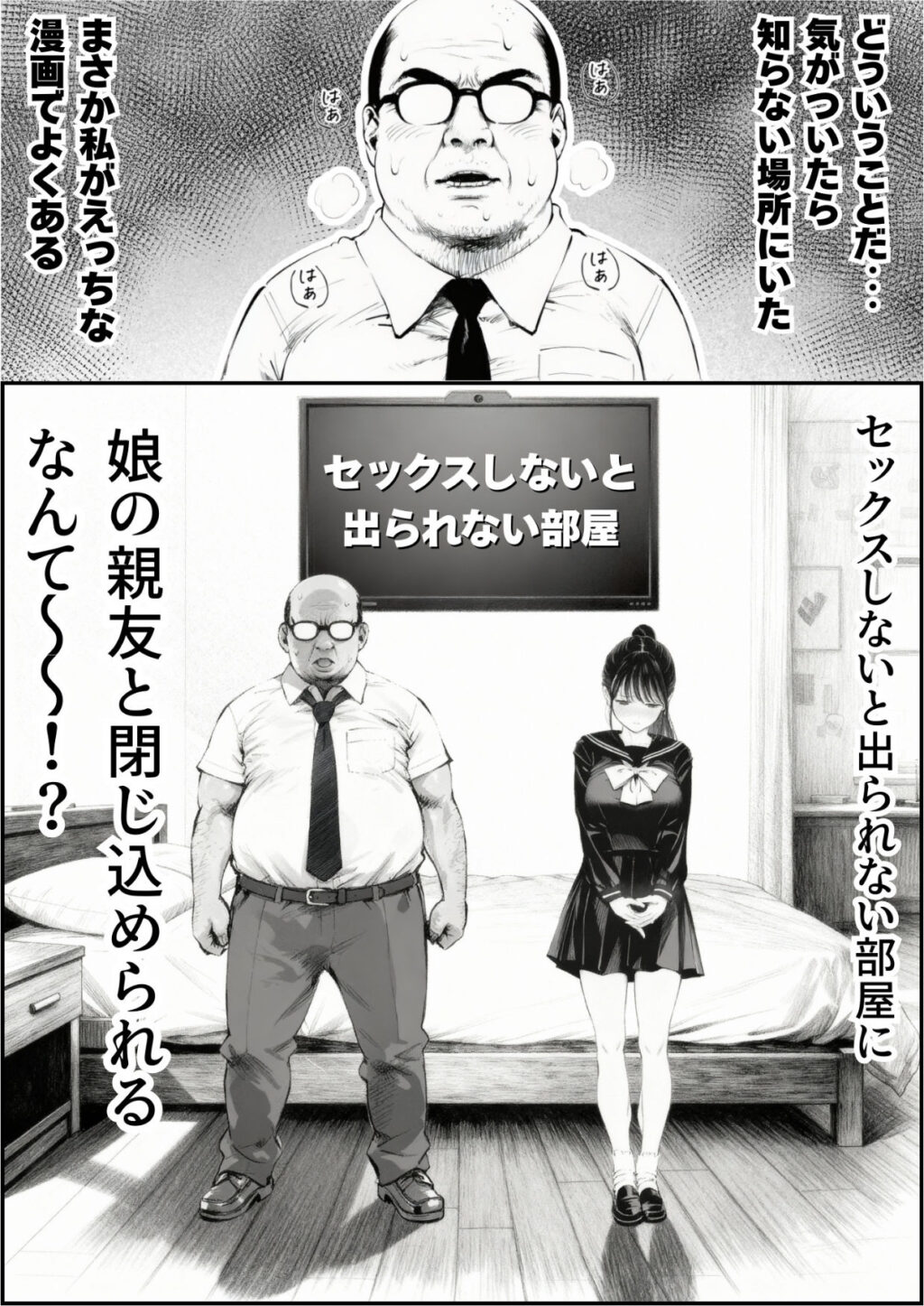 セックスしないと出られない部屋に娘の親友と閉じ込められたんだが・・・ サンプル画像1 【竿役が種付けおじさんじゃないとヌケないんだが・・・】