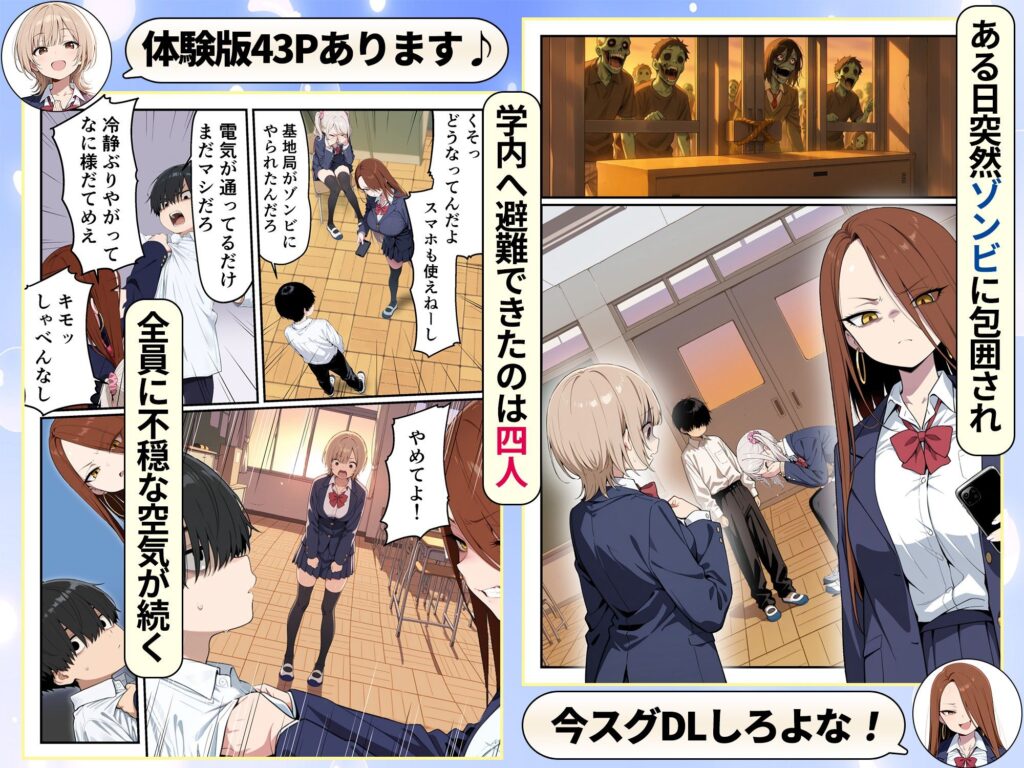 ゾンビに支配された学園で冴えない童貞のオタク君が少女たちの救世主になる話 サンプル画像4 【性的初期衝動】