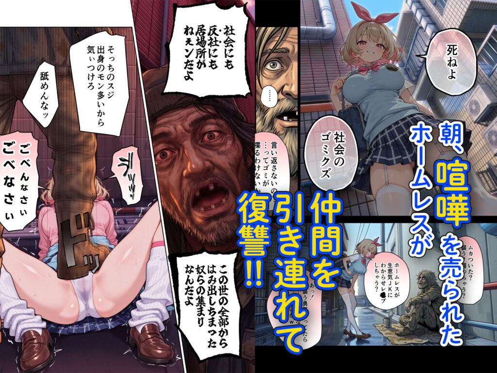 キモおじ⇔JK入れ替わり【4】ホームレス輪●地獄 サンプル画像4 【愛・筋肉博】