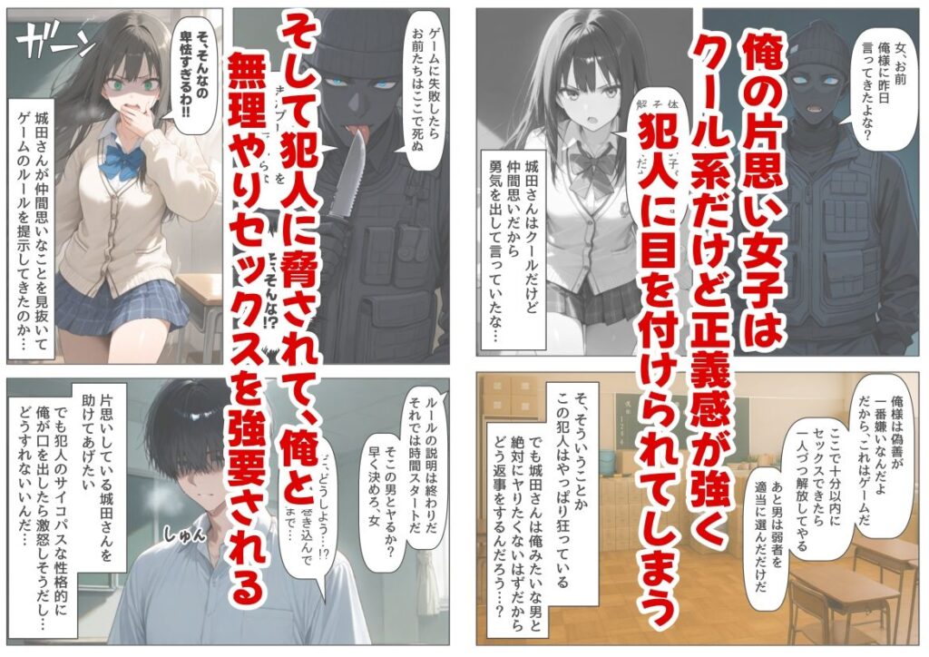 学校占拠したテロリストに、俺は片思い女子と、無理やりセックスさせられる サンプル画像2 【【ハマダ商店】】