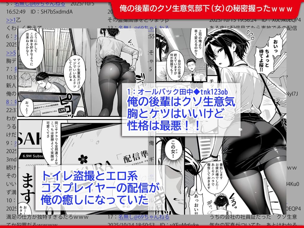 生意気で反抗的な新入社員の秘密は、登録者690万の有名コスプレ配信者だったので上司の俺がわからせ配信させる話 サンプル画像1 【69ちゃんねる】