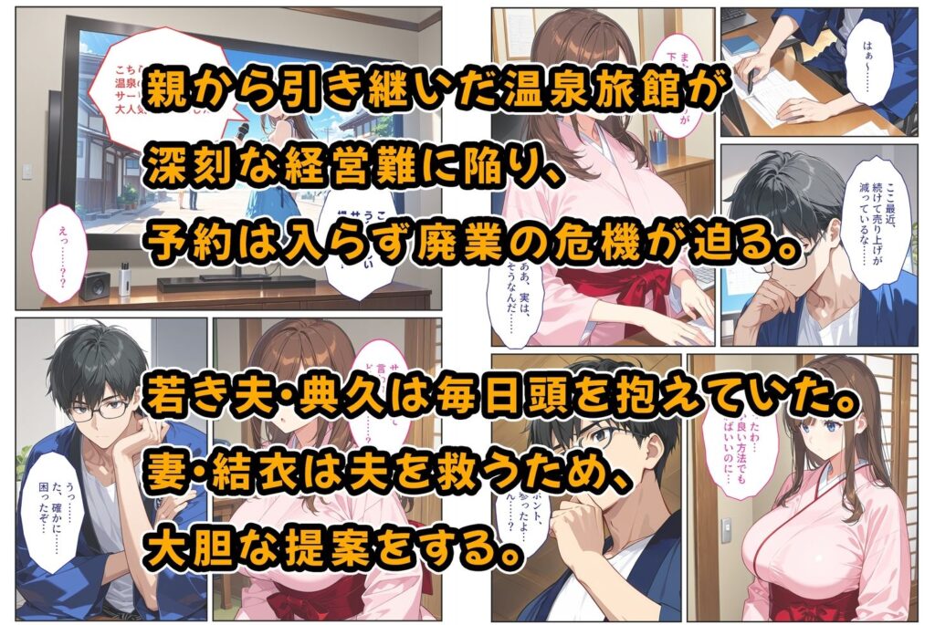 経営難の温泉旅館を守るため…爆乳人妻女将が客たちに種付けられて妊娠メス堕ち！ サンプル画像1 【StudioSR（妹･人妻･巨乳推し）】